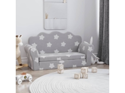 Vidaxl Sofá-cama Infantil 2 Lugares C/ Estrelas Pelúcia Cinzento-claro