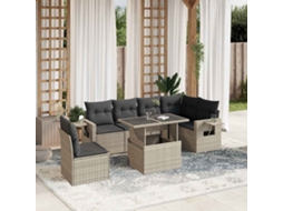 Vidaxl 7 Pcs Conj. Sofás Jardim com Almofadões Vime Pe Cinzento claro
