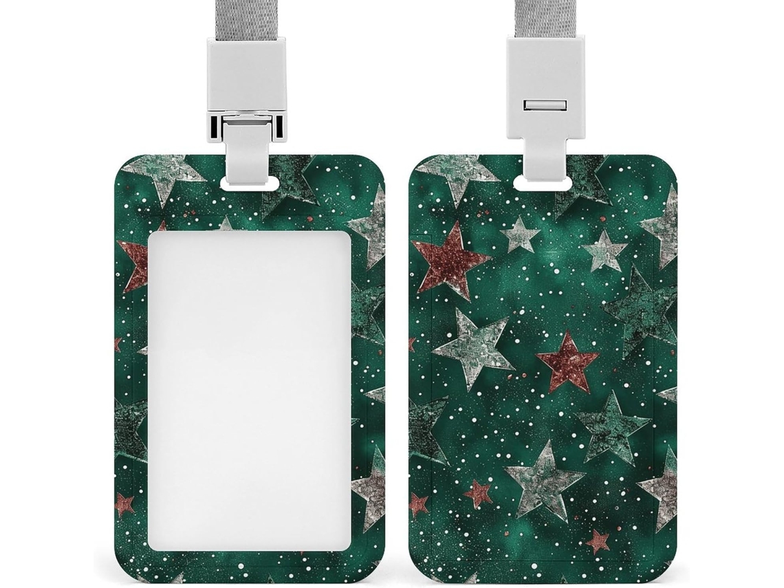 Suporte Crachá com estrelas verde-brilhantes e protetor de cabo vertical, capa impermeável de plástico Crachá, Estojo