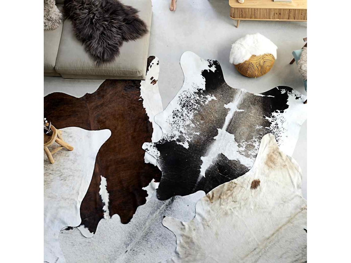 Vidaxl Tapete Em Pele De Vaca Genuína 150x170 Cm Preto E Branco