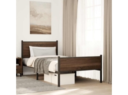 Vidaxl Estrutura De Cama Sem Colchão 107x203cm Metal Carvalho Castanho