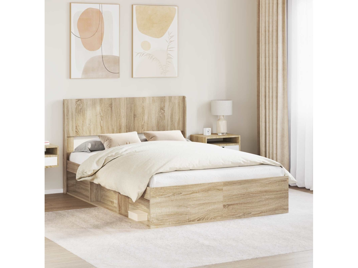 Vidaxl Estrutura De Cama Com Armazenamento E Cabeceira Carvalho Sonoma