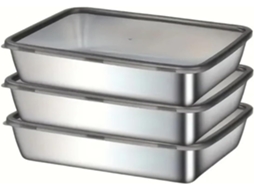 Conjunto De 3 Assadeiras Aço Inoxidável Com Tampas Antiaderentes Para Cozinha