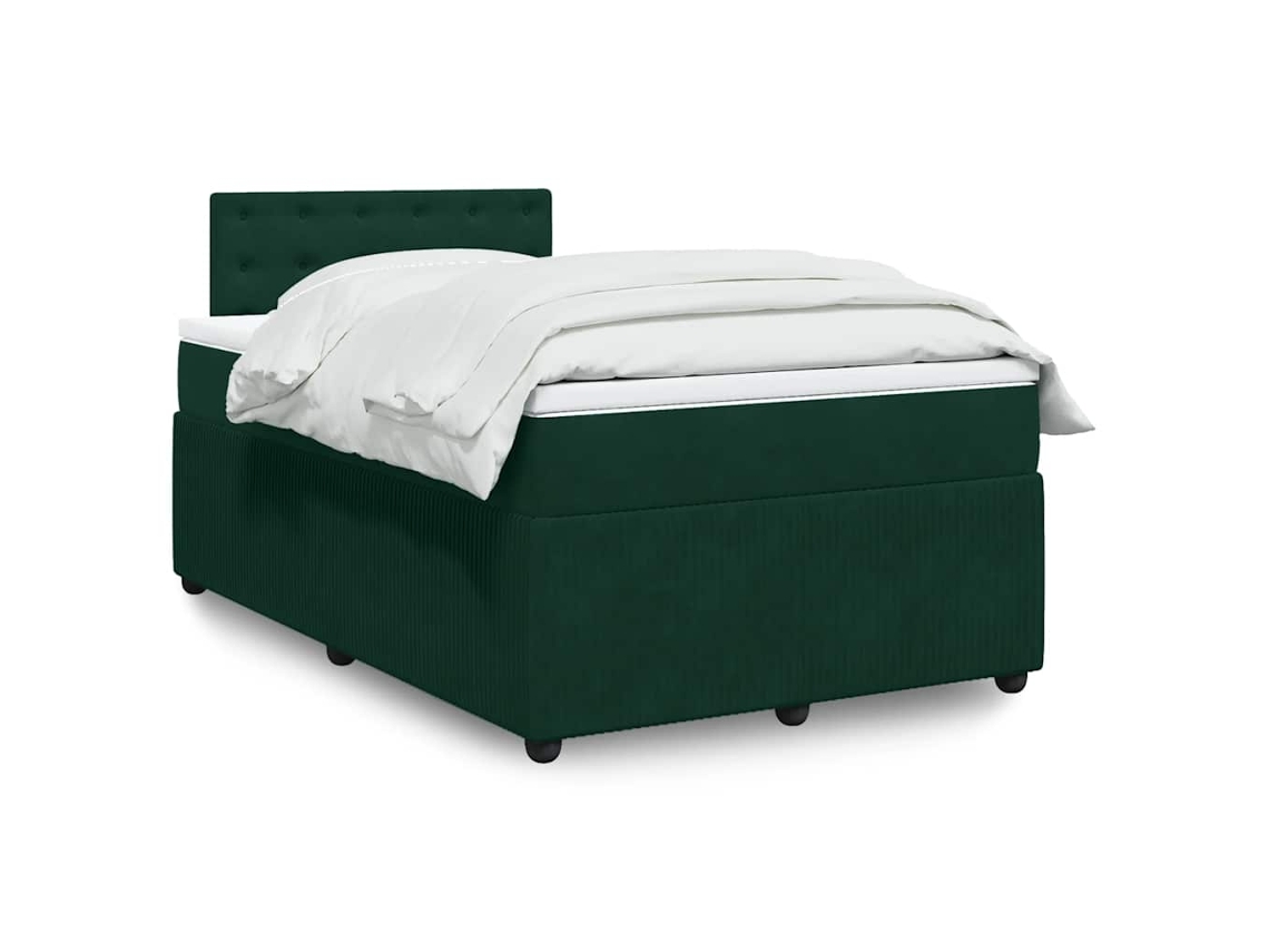 Vidaxl Cama Boxspring com Colchão 120x190 Cm Veludo Verde escuro