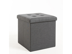 Pufe Arrumação Button 38 Cm Tecido - Cinza