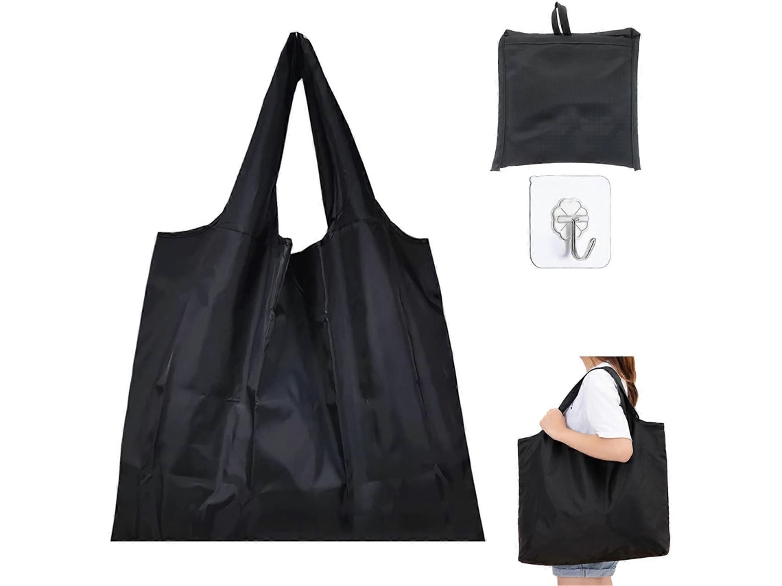 Sacola de Compras Reutilizável, Impermeável, Grande e Dobrável, com Estrutura Leve, Preta. GOKOCO