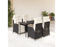 Vidaxl 5 Pcs Conjunto de Jantar P/ Jardim C/ Almofadões Vime Pe Preto