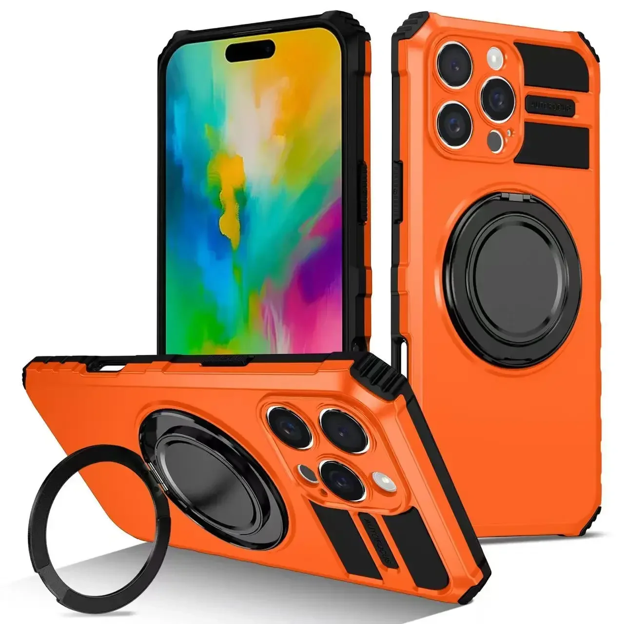 (laranja, Iphone 12 Pro Max) Capa Magnética Elegante Para Celular, Ideal Para Carro, Com Anel De Suporte Metálico Giratório De 360 Graus.