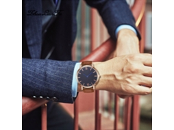 Relógio Quartz Masculino de Couro Pu com Mostrador Escala e Ponteiro Azul (café Escuro)