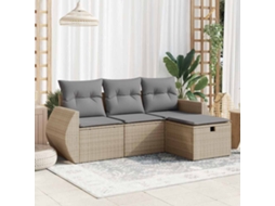 4 Pcs Conjunto De Sofás Para Jardim C/ Almofadões Vime Pe Bege Lovely Home
