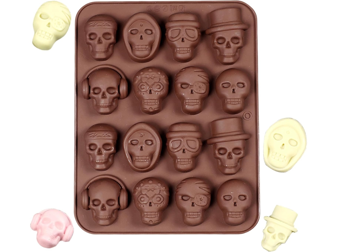 Formas De Confeitaria Em Formato De Caveira, Com 16 Cavidades.