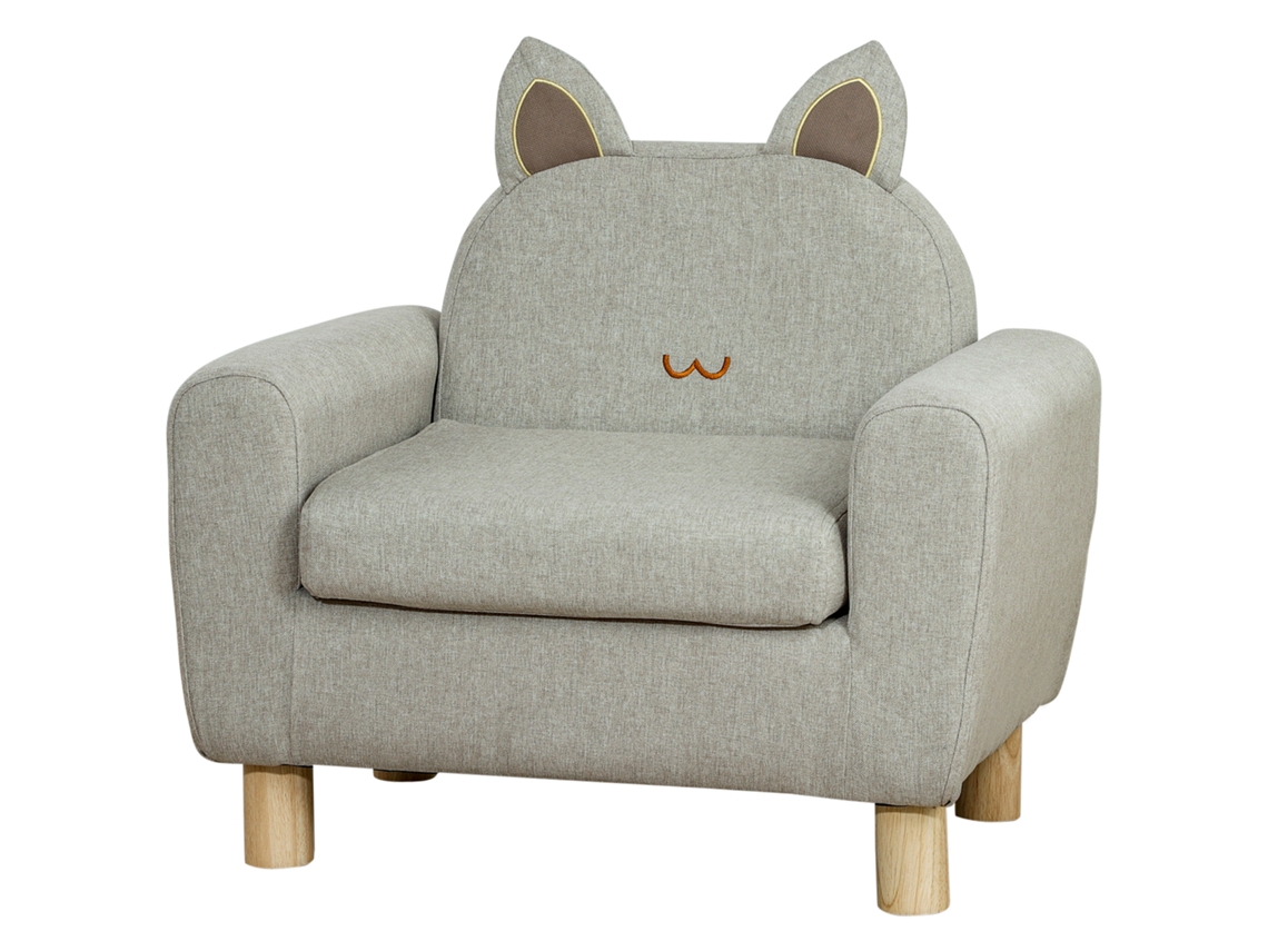 Poltrona Infantil Mini Sofá Para Crianças Acima De 3 Anos Com Assento Acolchoado Apoio Para Os Braços 60x42x50cm Cinza