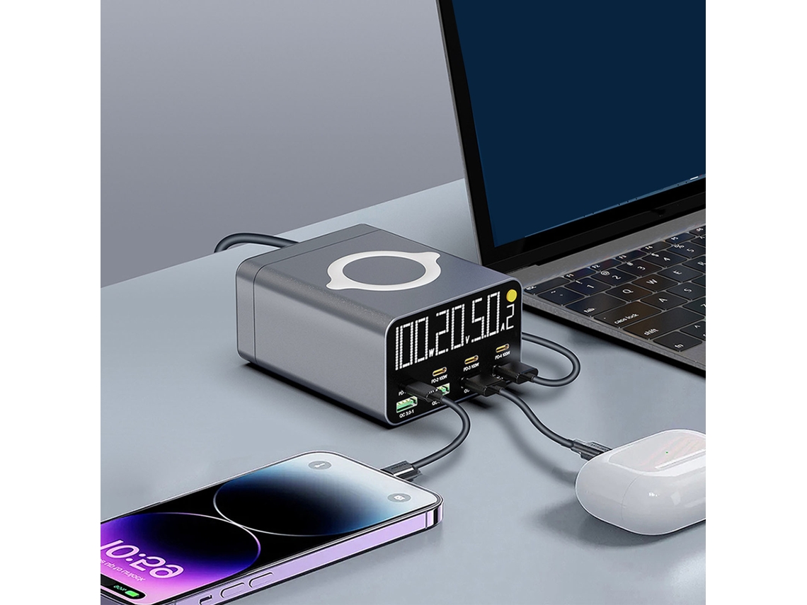 Estación De Carga Usb 120w Com Múltiplas Portas Sem Fio Para Casa E Viagens