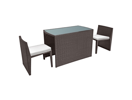 Conjunto de jardín empotrable SANTORIN en resina trenzada color marrón 2 plazas - cojines crema