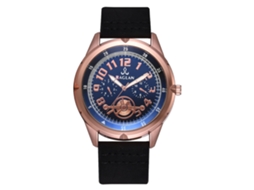 Relógio masculino de quartzo com pulseira de PU, estilo casual e formal, preto e azul.
