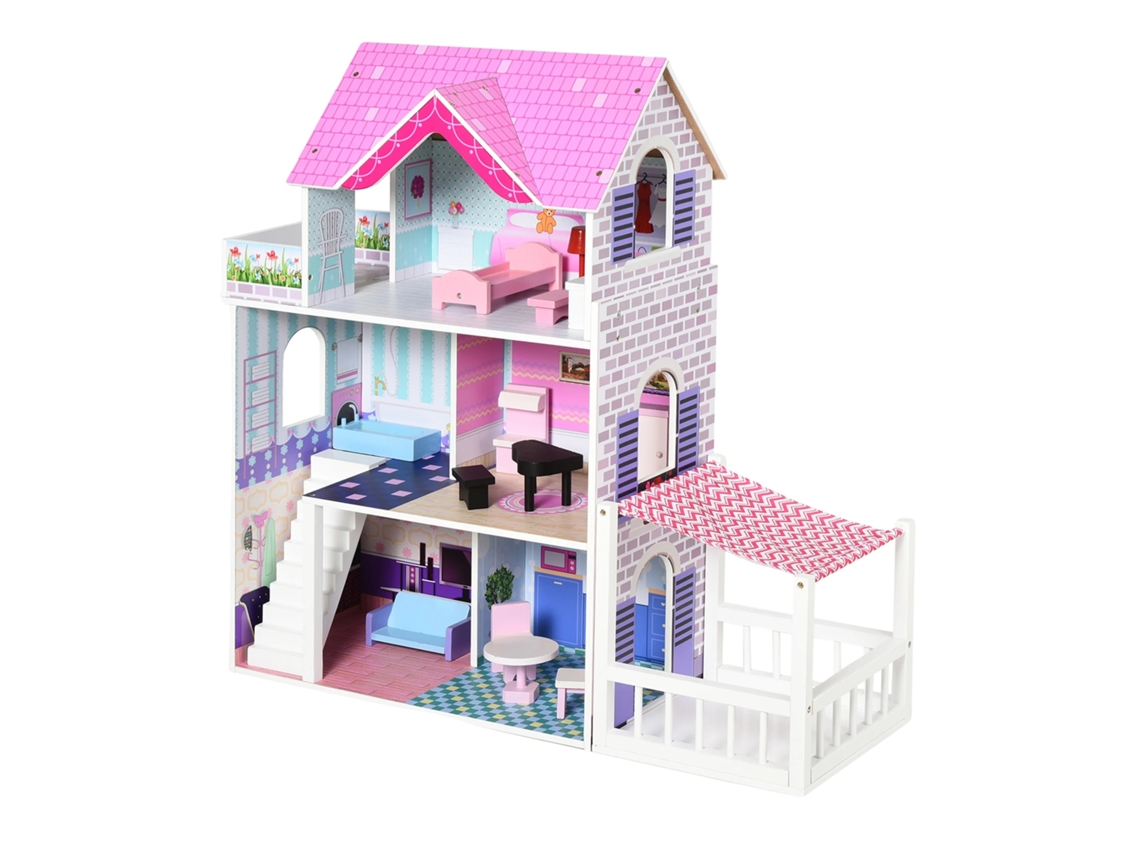 Casa De Bonecas, Design De Vários Andares, Inclui Acessórios, Rosa