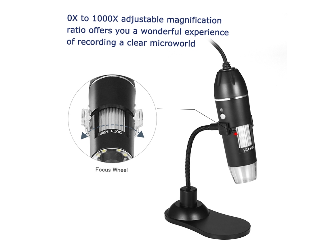 Microscópio Digital Usb 1000x Led Suporte Ajustável Windows Mac S/MARCA