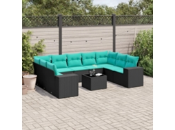 Vidaxl Conjunto De Sofá De Jardim Com 10 Peças E Almofadas Em Rattan Sintético Preto