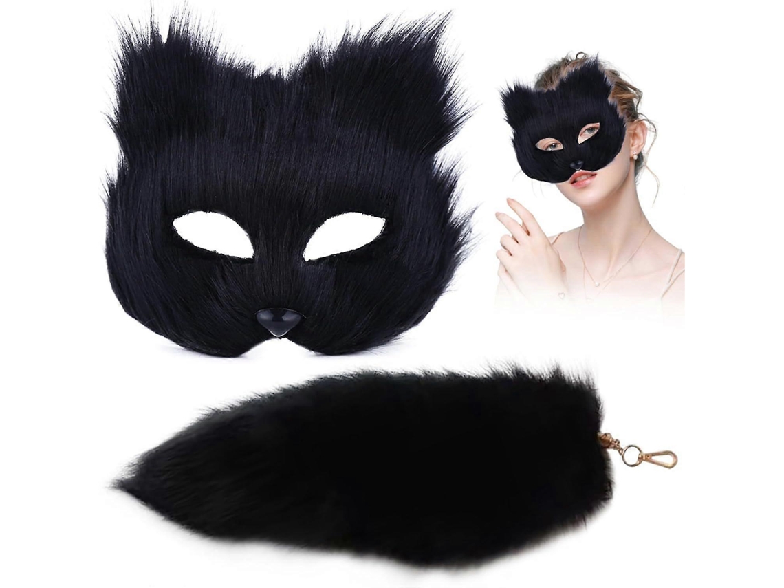 Máscara Furry De Meio Rosto Com Chaveiro De Cauda Longa De 16 Polegadas Para Baile De Máscaras, Cosplay E Festas Elegantes