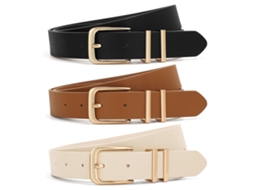 Conjunto 3 Cintos Mulher - Cinto Feminino - Fivela Design - Para Vestidos E Calças Ganga - 110 Cm - Pu - Camel/preto/bege