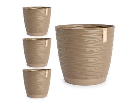Conjunto de 4 vasos decorativos redondos de 27 cm com placas integradas. cinza ARECA