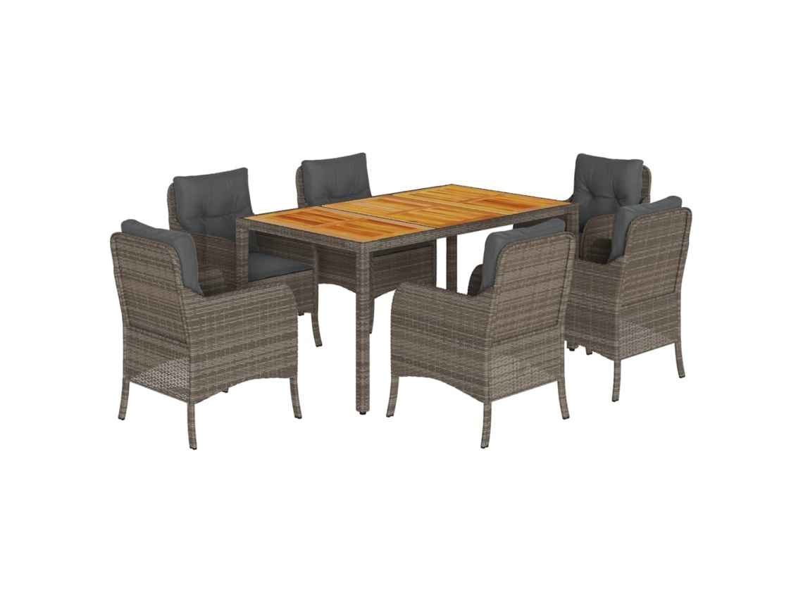 Conjunto de 7 Jantar para Jardim com Almofadões Vime Pe Cinza MAISON EXCLUSIVE