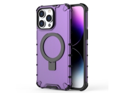 Suporte Casa Para Iphone 15 Pro Max Pele Sintética Magnética Roxo