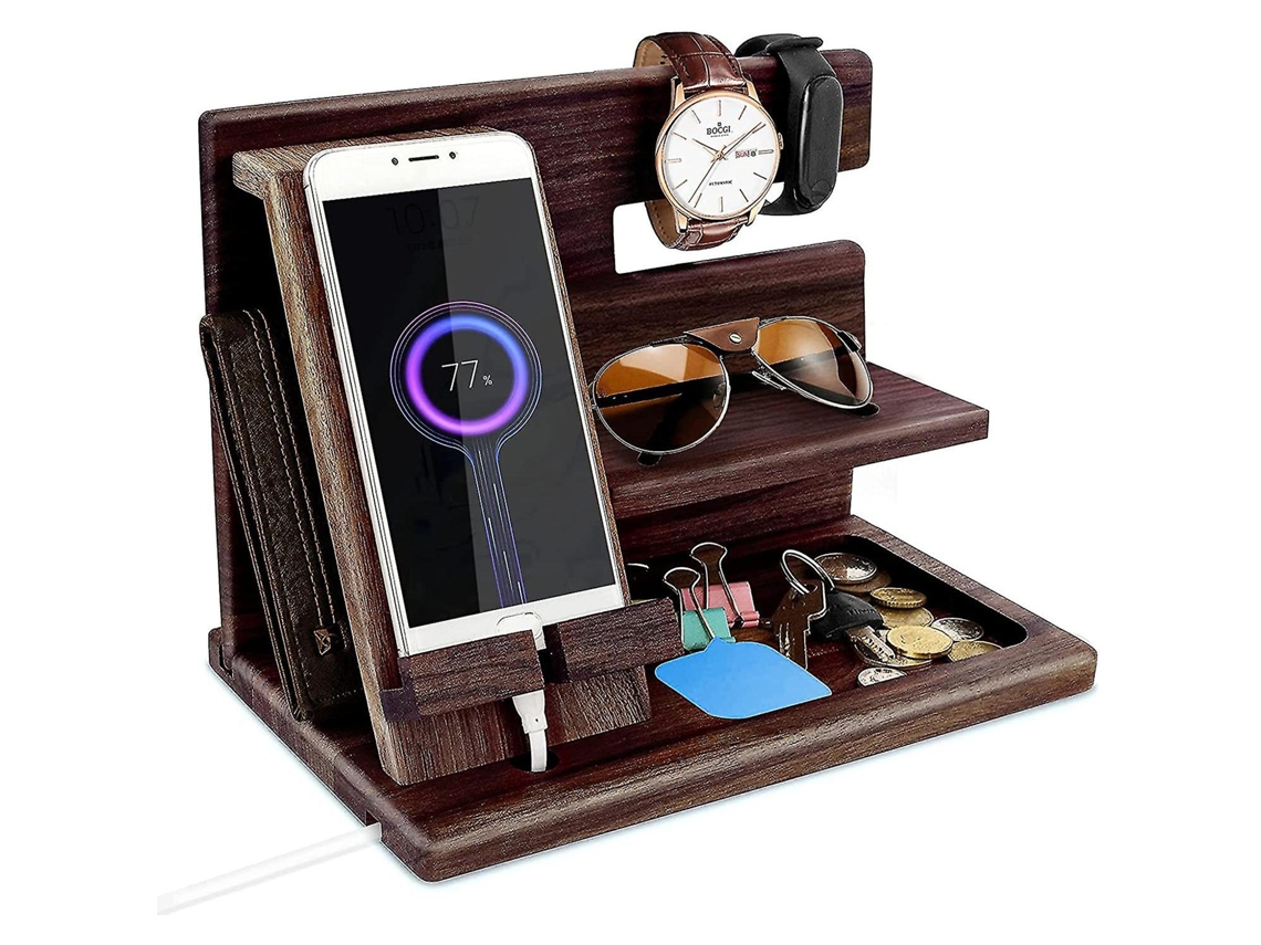 Relógio De Madeira Suporte Para Celular Base Para Celular