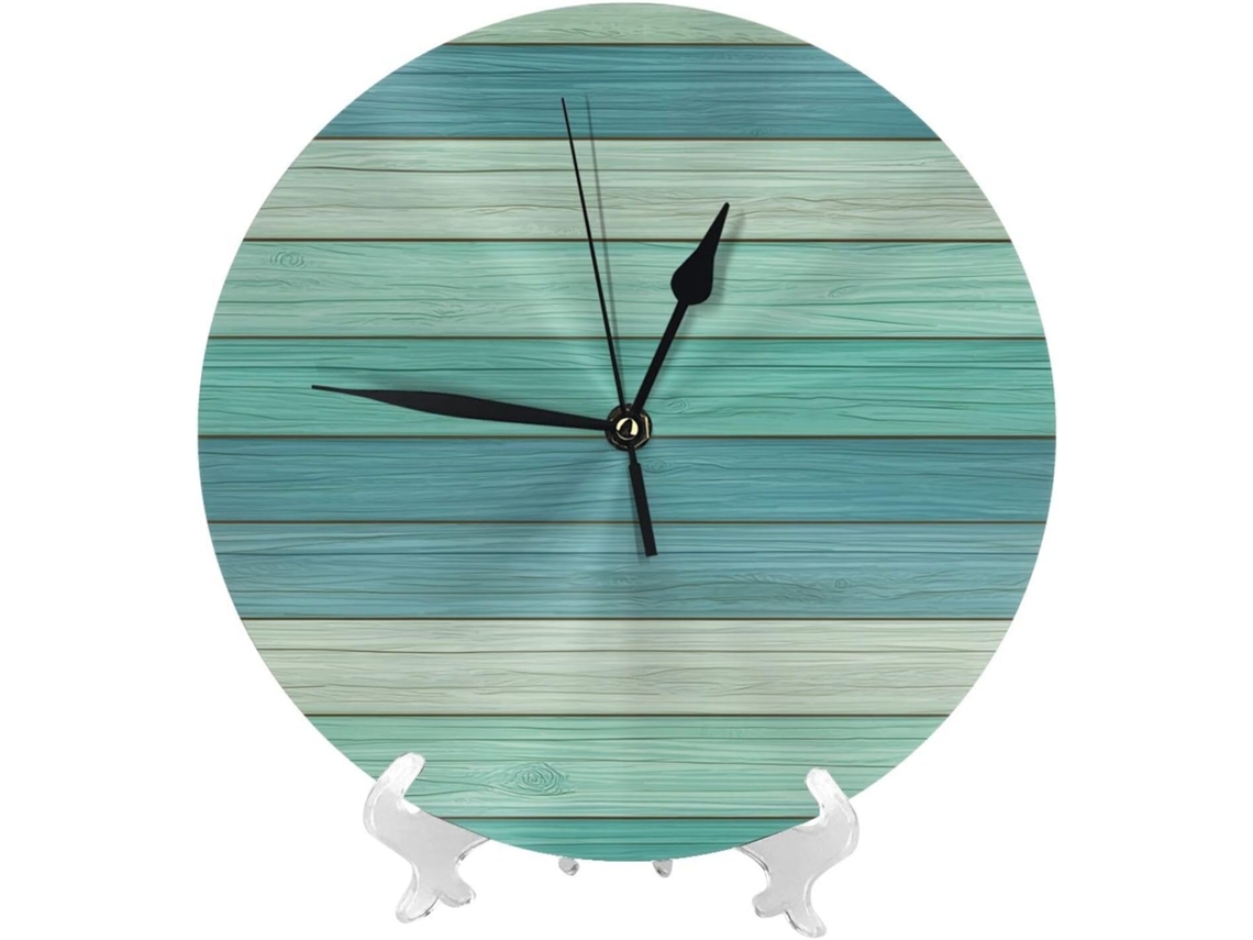 Relógio De Parede De 25cm 10 Polegadas A Bateria, Design Retrô Com Textura De Madeira Ciano, 1 Impressão, Moderno