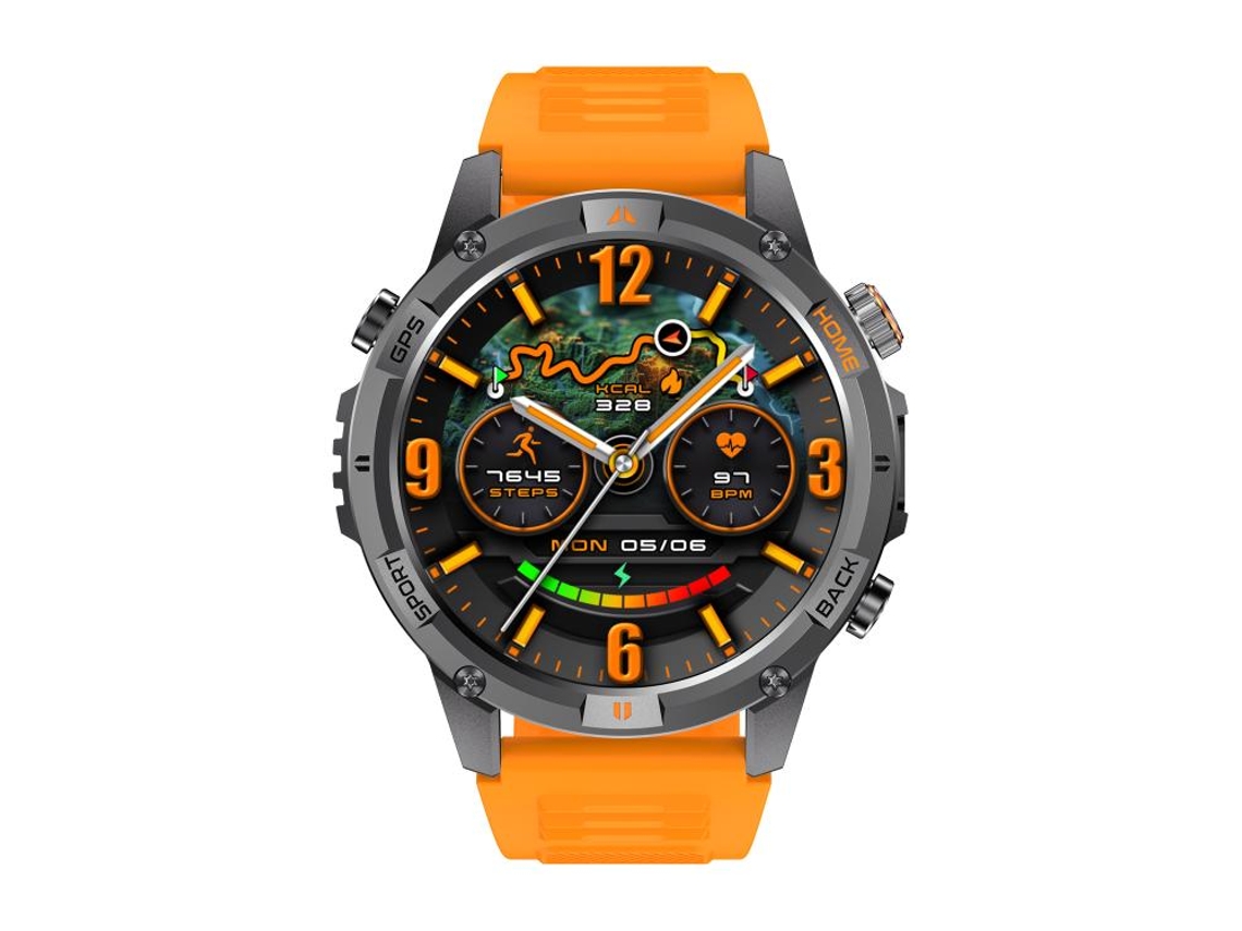 (laranja) Smartwatch Esportivo Com Tela Redonda De 1,46 Polegadas, Chamadas Bluetooth, Gps E Função De Tela Redonda.