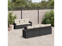 Vidaxl 8 Pcs Conjunto Sofás De Jardim Com Almofadões Vime Pe Preto