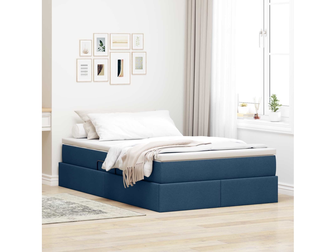 Vidaxl Cama Com Arrumação E Colchão Azul 120 X 190 Cm Poliéster