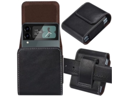 Capa Em Pele Para Samsung Galaxy Z Flip 6, Com Presilha Para Cinto Preto Panoona
