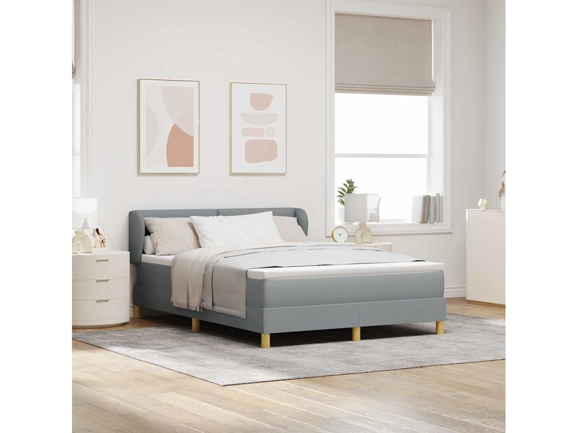 Vidaxl Cama Box Com Cabeceira Cinzento-claro 140 X 190 Cm Tecido
