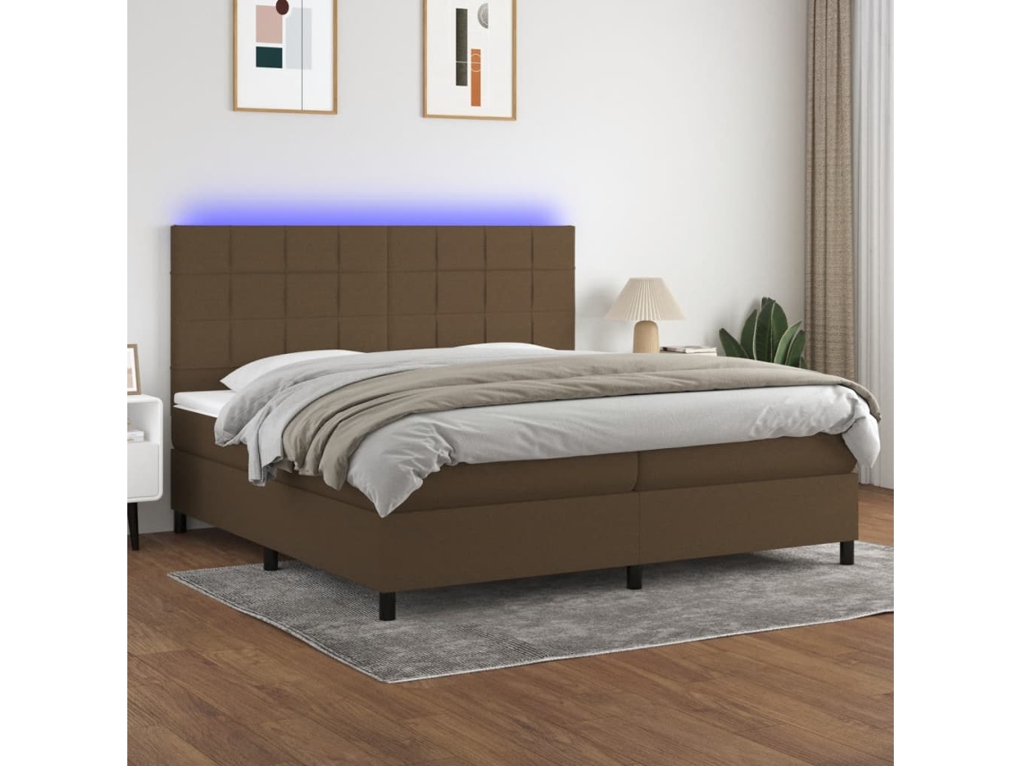 Vidaxl Cama Box Spring C/ Colchão/led 200x200cm Tecido Castanho-escuro