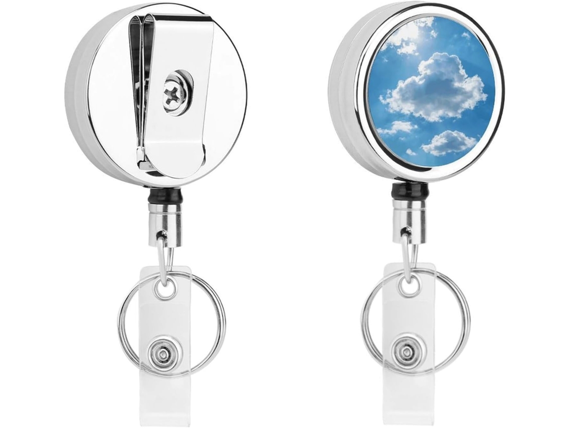 Porta Crachá Retrátil De Metal Com Clipe, Estampa De Sol Rompendo As Nuvens Portátil, Em Nylon, Com Cordão De Aço