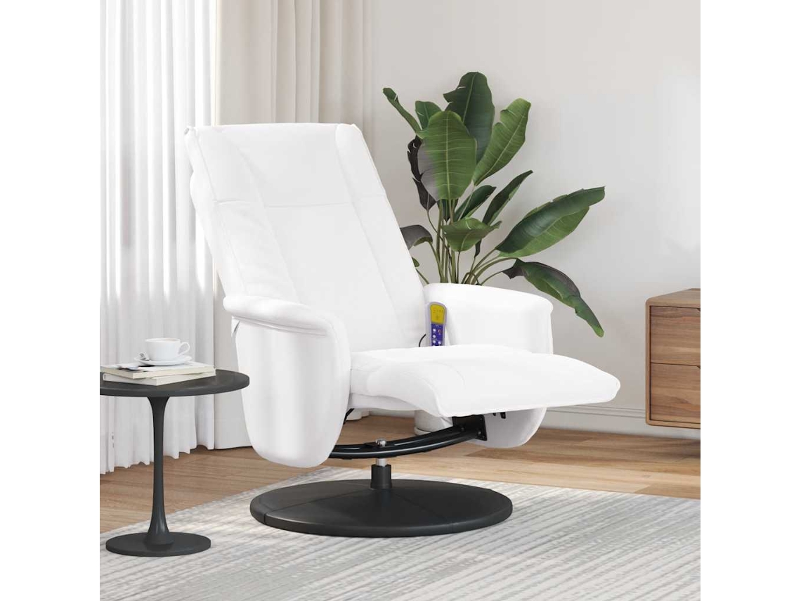 Vidaxl Cadeira Massagens Reclinável C/apoio Pés Couro Artif. Branco