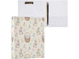 Pasta de 3 Argolas para Papel Tamanho Carta , Coelhinho da Páscoa Redondo e Fofo com Porta pra (27,9 X 21,6 Cm)