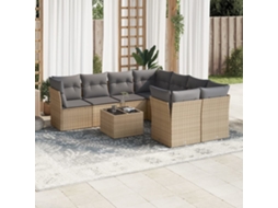 Vidaxl 9 Pcs Conjunto De Sofás P/ Jardim Com Almofadões Vime Pe Bege