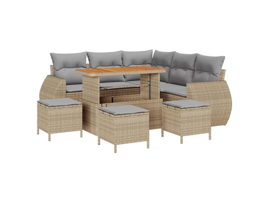 Conjunto 9 Conjunto De Sofá De Jardim Vidaxl Bege Vime Pe (110 X 55 X 71 Cm)