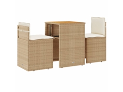 Conjunto de 3 Peças Bistrô com Almofadões Vime Pe Bege MAISON EXCLUSIVE