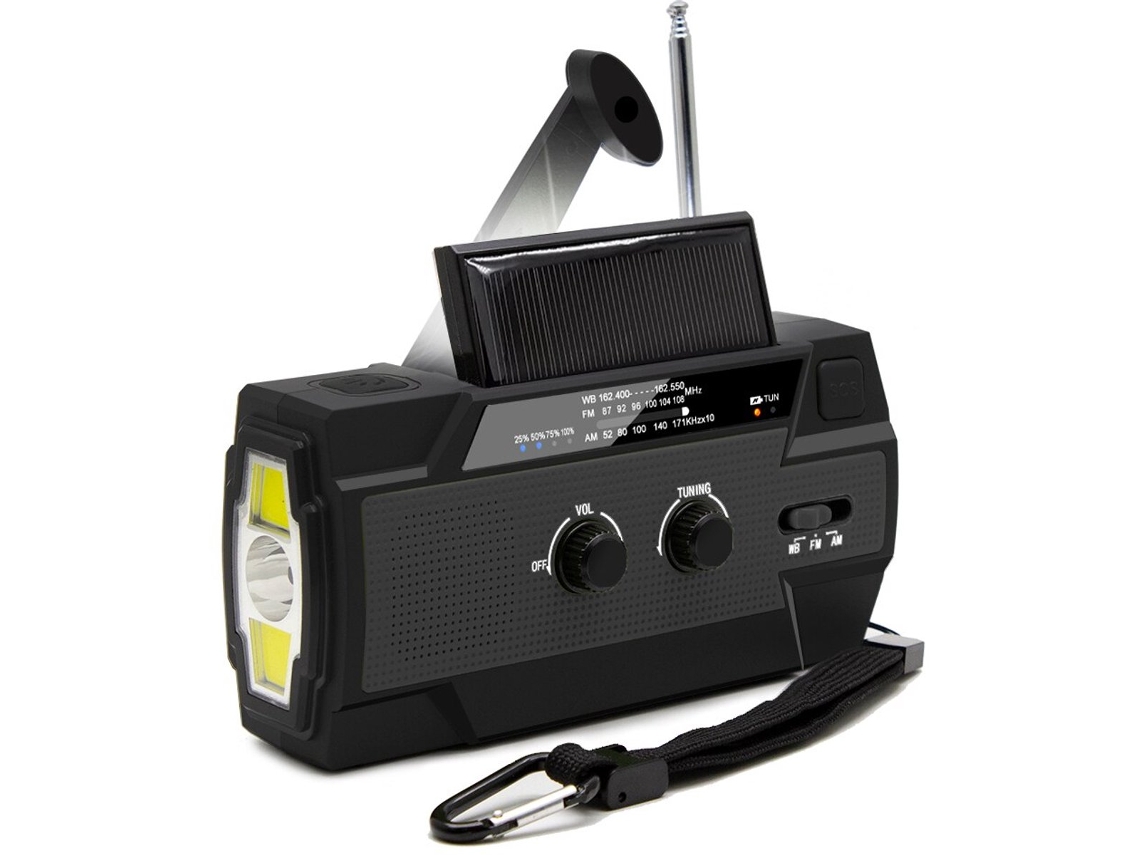 Rádio meteorológico de emergência com bateria externa de 4000mah, alimentado por energia solar, manivela, recarregável via USB, AM/FM AQUAFORGE