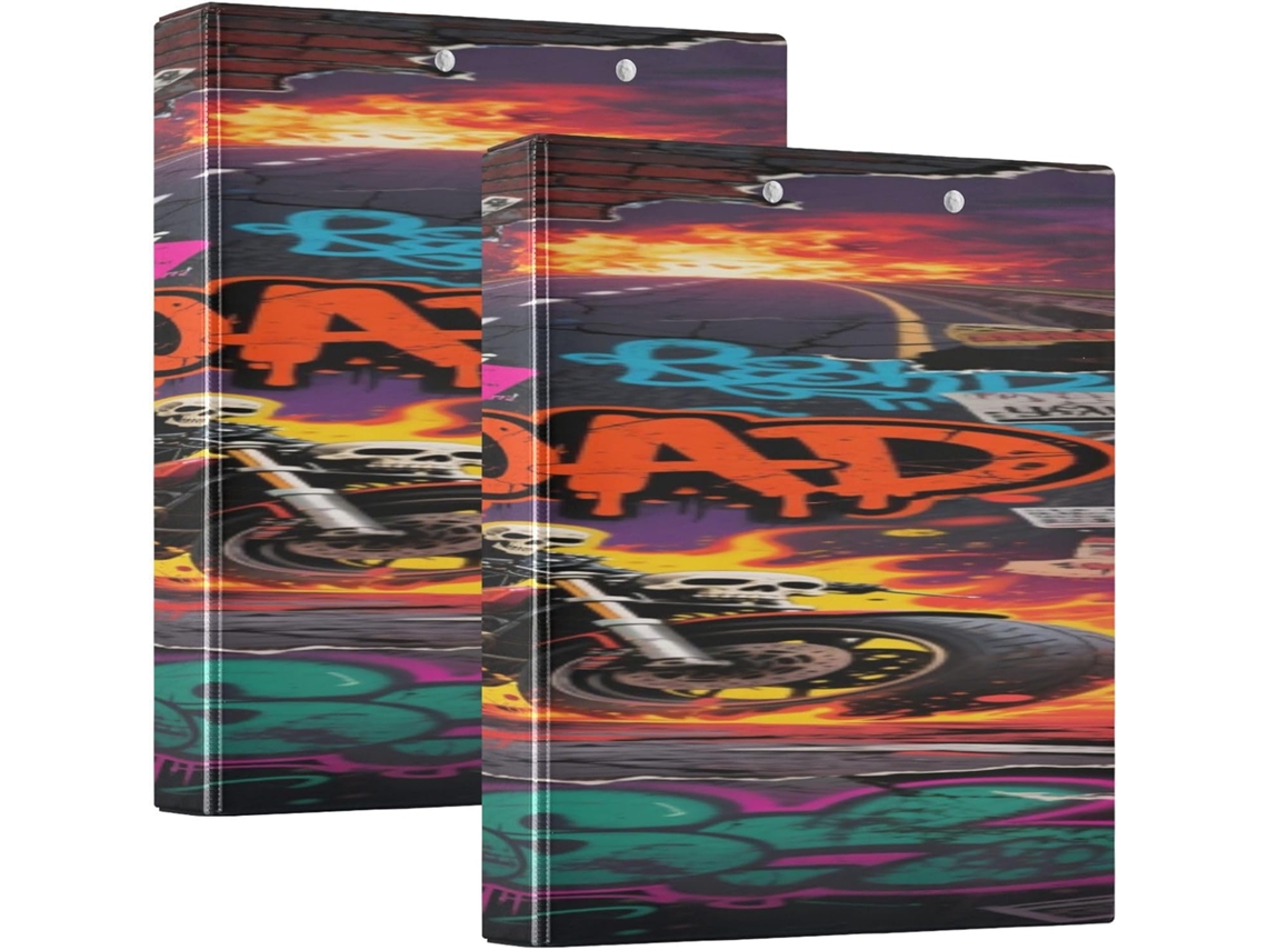 Colagem Escolar com Estampa de Grafite Descolado 3,8cm 1,5 Polegadas, 3 Anéis com Sacos, Camada Rígida, Estilo Pasta