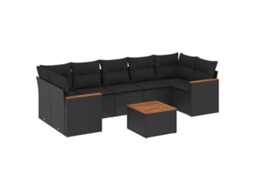 Conjunto de 8 Sofás de Jardim com Almofadões Vime Pe Preto MAISON EXCLUSIVE (8 pcs)