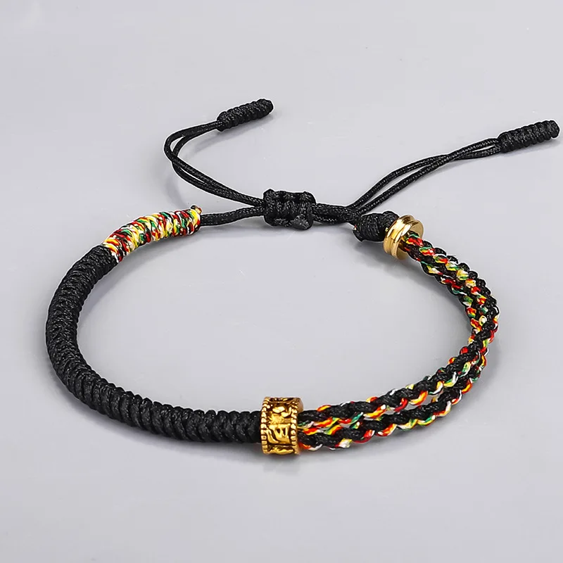 Pulseira Tibetana Budista Artesanal com Contas de Oração de Seis Sílabas, Feita em Cordão de Algodão Trançado, da Sorte. MDUG