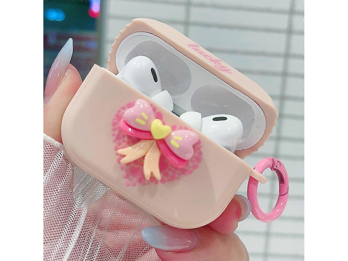 Capa protetora para fone de ouvido Bluetooth com laço 3D em formato de coração GIECY