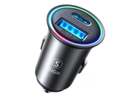 Carregador Veicular Sign Mini Metal 60w, Com Usb-c E Usb-a