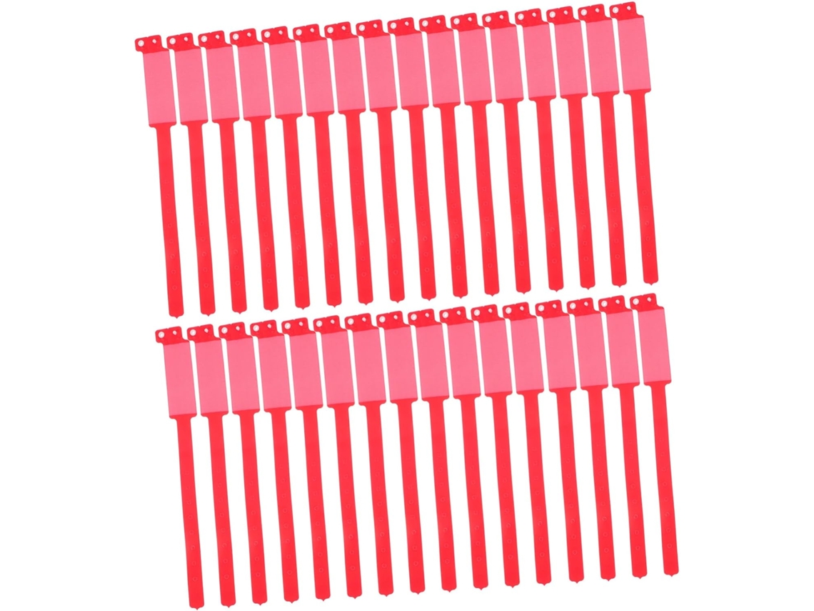 Pacote com 100 pulseiras descartáveis de PVC para identificação hospitalar, seguras e confortáveis para pacientes.