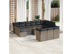 Vidaxl 14 Pcs Conjunto Sofás P/ Jardim C/ Almofadões Vime Pe Cinzento