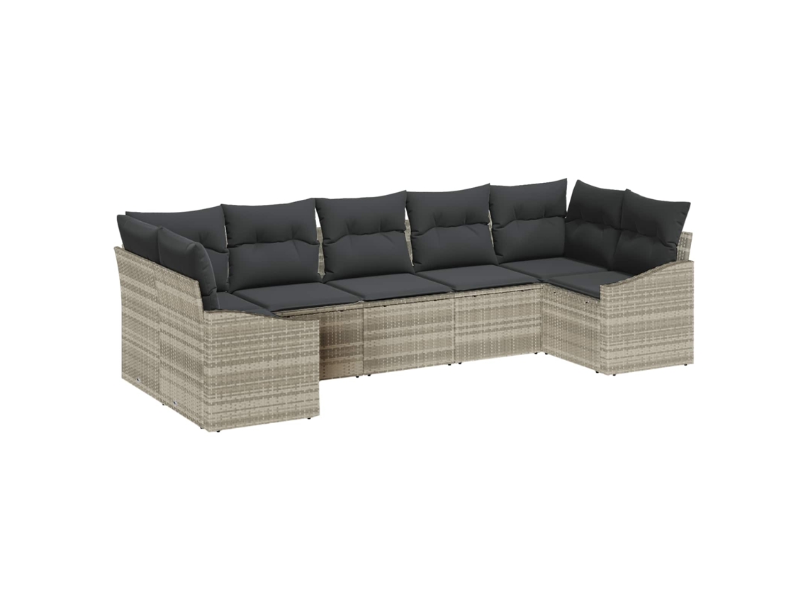 Vidaxl Conjunto De Sofá De Jardim 7 Unid. Cinzento-claro Vime Pe